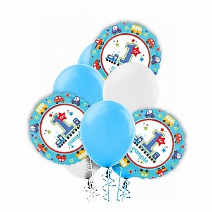 Облако из шаров с гелием на 1 годик для мальчика (3022)